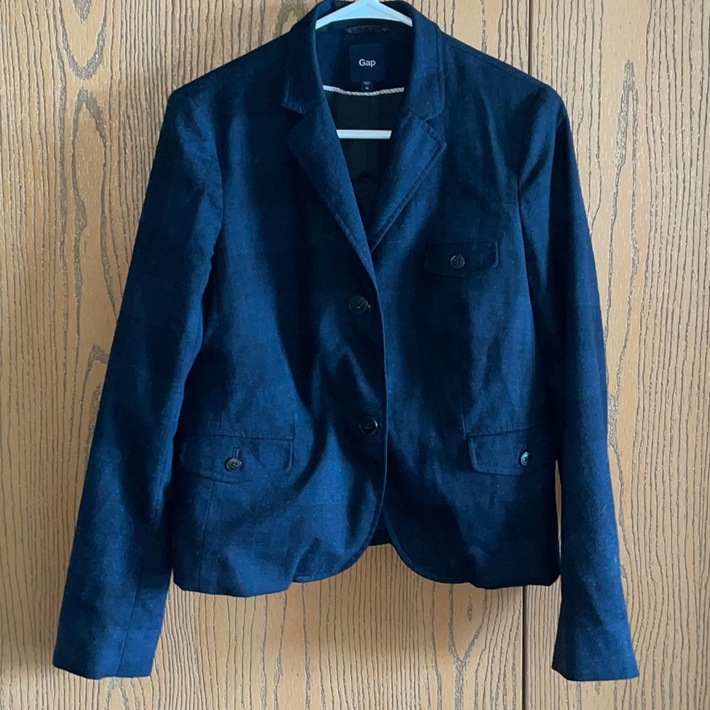 Deep green and blue Gap cropped wool blazer